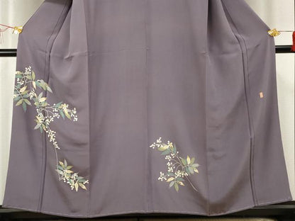 平和屋着物●本加賀友禅作家　柿本市郎　訪問着　枝葉文　浜ちりめん　反端付き　正絹　逸品　AABF5150cs