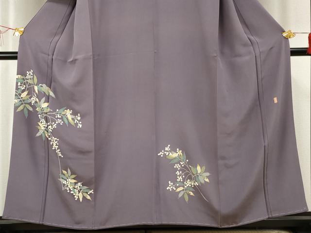 平和屋着物●本加賀友禅作家　柿本市郎　訪問着　枝葉文　浜ちりめん　反端付き　正絹　逸品　AABF5150cs