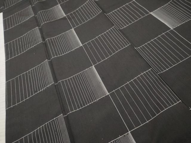 平和屋着物●上質な紬 格子 黒地 正絹 逸品 AABF5152cs