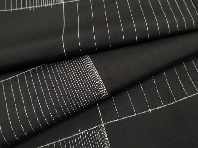 平和屋着物●上質な紬 格子 黒地 正絹 逸品 AABF5152cs