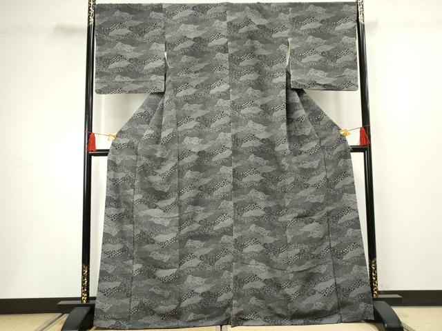 平和屋着物●江戸小紋 寄せ小紋柄 黒地 やまと金ラベル 正絹 逸品 AABF5157cs