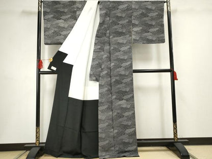平和屋着物●江戸小紋 寄せ小紋柄 黒地 やまと金ラベル 正絹 逸品 AABF5157cs