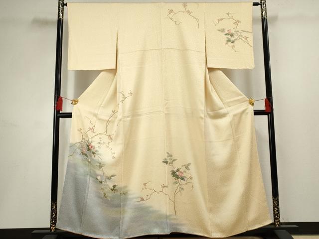 平和屋着物●訪問着 手描き 総絞り 枝花文 暈し染め 正絹 逸品 AABF5164cs
