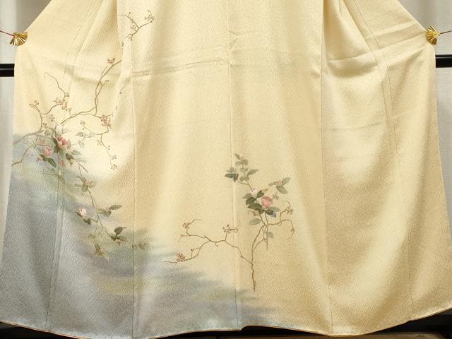 平和屋着物●訪問着 手描き 総絞り 枝花文 暈し染め 正絹 逸品 AABF5164cs