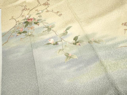 平和屋着物●訪問着 手描き 総絞り 枝花文 暈し染め 正絹 逸品 AABF5164cs