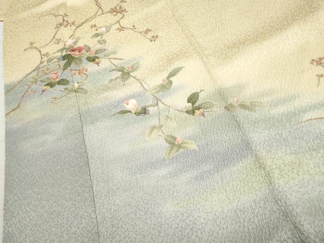平和屋着物●訪問着 手描き 総絞り 枝花文 暈し染め 正絹 逸品 AABF5164cs