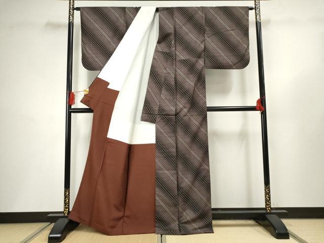 平和屋着物●本場大島紬 泥染め カタス7マルキ 斜縞 正絹 逸品 AABF5168cs