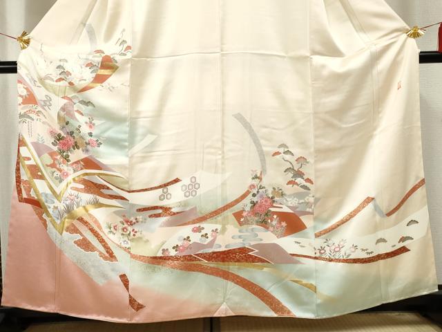 平和屋着物●訪問着 作家物 蔓帯吉祥花文 暈し染め 金彩 正絹 逸品 未使用 AABF5170cs