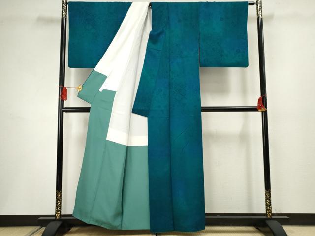 平和屋着物●上質な小紋　吉祥花唐草地紋　暈し染め　銀通し地　正絹　逸品　AABF5171cs