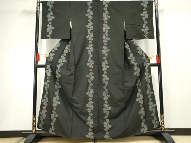 平和屋着物●本場大島紬 地空き 一元7マルキ 花間道 黒地 正絹 逸品 AABF5172cs