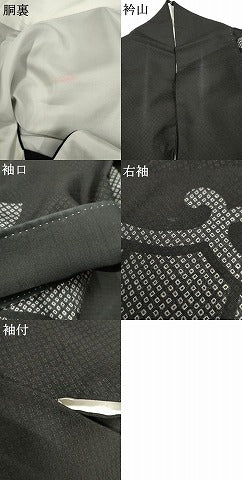 平和屋着物●お召 訪問着 駒刺繍 鹿の子唐草文 黒地 正絹 逸品 AABF5174cs