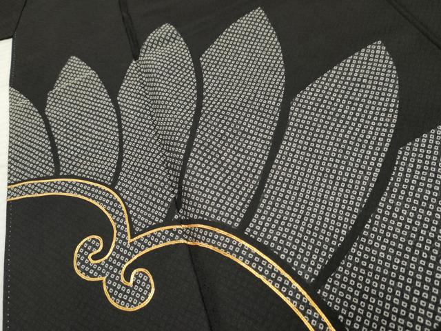 平和屋着物●お召 訪問着 駒刺繍 鹿の子唐草文 黒地 正絹 逸品 AABF5174cs