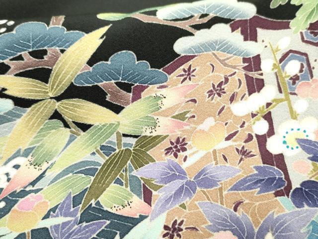 平和屋着物●本加賀友禅作家 染元千紅代表 寺西一紘 黒留袖 吉祥草花文 正絹 逸品 AABF5175cs