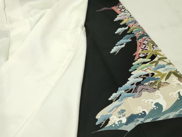 平和屋着物●本加賀友禅作家 染元千紅代表 寺西一紘 黒留袖 吉祥草花文 正絹 逸品 AABF5175cs