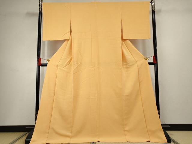 平和屋着物●上質な色無地 鹿の子地紋 萱草色 ロング丈 正絹 逸品 AABF5178cs