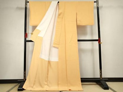平和屋着物●上質な色無地 鹿の子地紋 萱草色 ロング丈 正絹 逸品 AABF5178cs