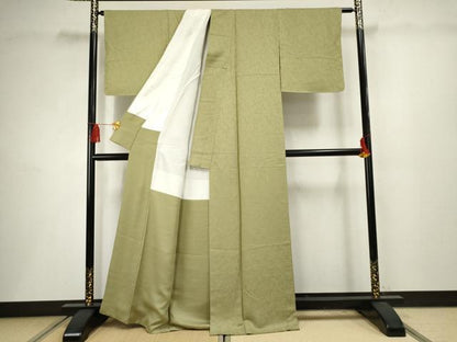 平和屋着物●上質な色無地 枝葉地紋 柳染色 正絹 逸品 AABF5179cs