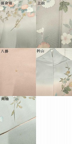 平和屋着物●十日町友禅作家 松雨 訪問着 枝花文 暈し染め 金彩 正絹 逸品 AABF5182cs