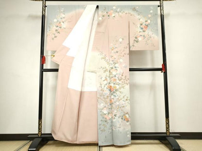平和屋着物●十日町友禅作家 松雨 訪問着 枝花文 暈し染め 金彩 正絹 逸品 AABF5182cs