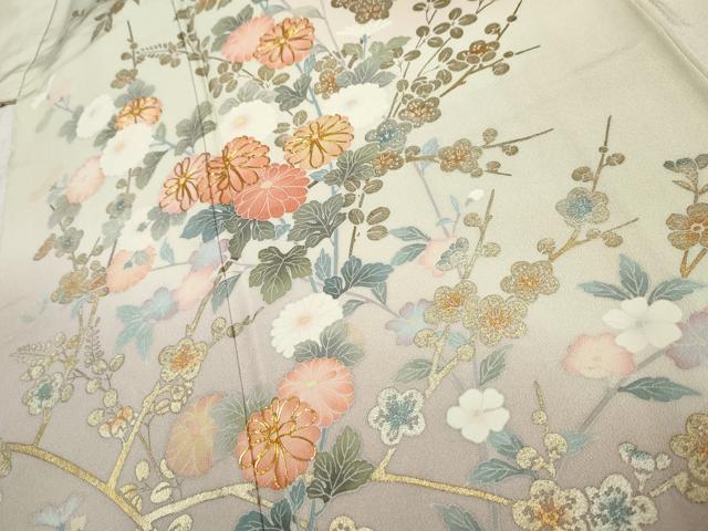 平和屋着物●十日町友禅作家 松雨 訪問着 枝花文 暈し染め 金彩 正絹 逸品 AABF5182cs