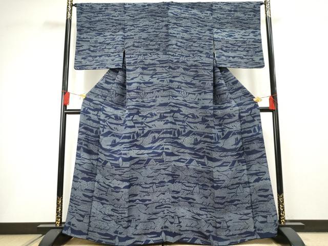 平和屋着物●藍造り国選定無形文化財 藍師・佐藤昭人 訪問着 風景文 正絹 逸品 AABF5183cs