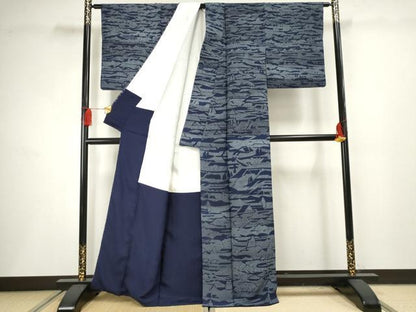 平和屋着物●藍造り国選定無形文化財 藍師・佐藤昭人 訪問着 風景文 正絹 逸品 AABF5183cs