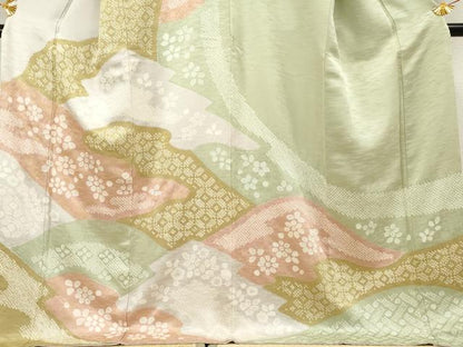 平和屋着物●訪問着 絞り 吉祥花文 金彩 ロング丈 正絹 逸品 AABF5185cs