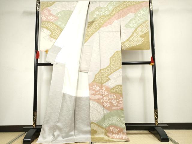 平和屋着物●訪問着 絞り 吉祥花文 金彩 ロング丈 正絹 逸品 AABF5185cs