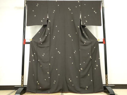 平和屋着物●上質な小紋 ほたる暈し クローバー 黒紅色地 金彩 正絹 逸品 未使用 AABF5186cs