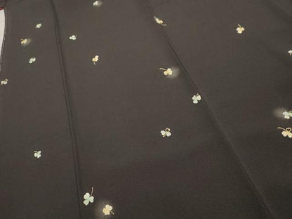 平和屋着物●上質な小紋 ほたる暈し クローバー 黒紅色地 金彩 正絹 逸品 未使用 AABF5186cs