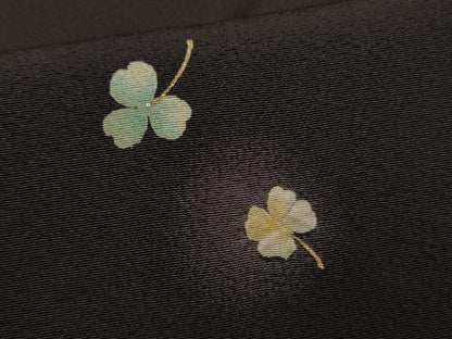 平和屋着物●上質な小紋 ほたる暈し クローバー 黒紅色地 金彩 正絹 逸品 未使用 AABF5186cs