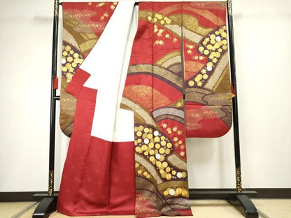 平和屋着物●十日町 名門青柳謹製 振袖・長襦袢(袷)セット 駒刺繍 絞り 舞花文 金彩 長襦袢：半衿刺繍 広衿仕立て 正絹 逸品 AABF5187cs