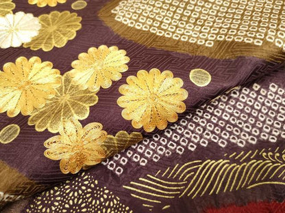平和屋着物●十日町 名門青柳謹製 振袖・長襦袢(袷)セット 駒刺繍 絞り 舞花文 金彩 長襦袢：半衿刺繍 広衿仕立て 正絹 逸品 AABF5187cs