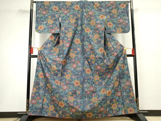 平和屋着物●本場大島紬 更紗枝花文 正絹 逸品 未使用 AABF5191cs