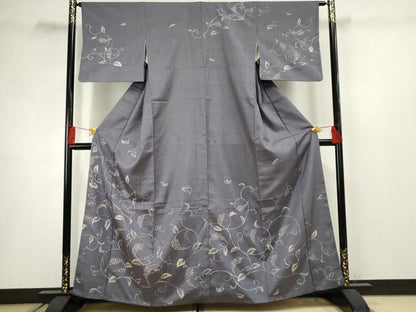 平和屋着物●訪問着 紬地 ろうけつ染め 葡萄唐草文 正絹 逸品 AABF5195cs