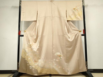 平和屋着物●訪問着 扇面草花文 暈し染め 金彩 正絹 逸品 AABF5197cs