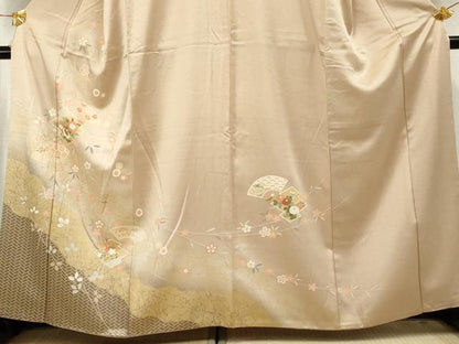 平和屋着物●訪問着 扇面草花文 暈し染め 金彩 正絹 逸品 AABF5197cs