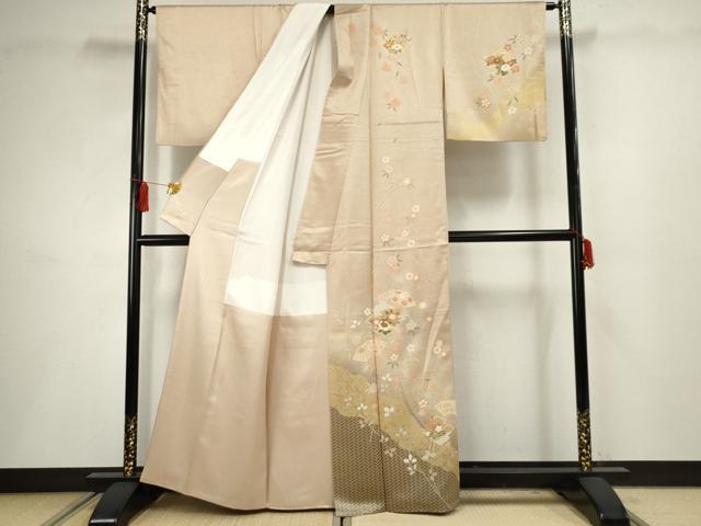 平和屋着物●訪問着 扇面草花文 暈し染め 金彩 正絹 逸品 AABF5197cs