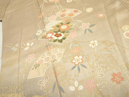平和屋着物●訪問着 扇面草花文 暈し染め 金彩 正絹 逸品 AABF5197cs