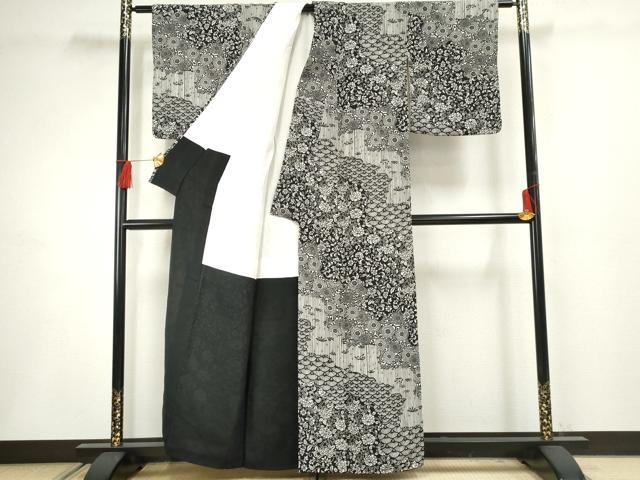 平和屋着物●上質な小紋 型染め 吉祥花唐草文 鬼しぼ縮緬 正絹 逸品 AABF5200cs