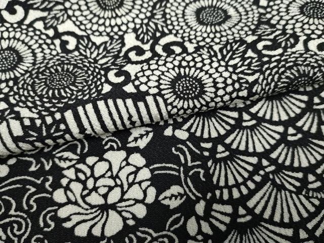 平和屋着物●上質な小紋 型染め 吉祥花唐草文 鬼しぼ縮緬 正絹 逸品 AABF5200cs
