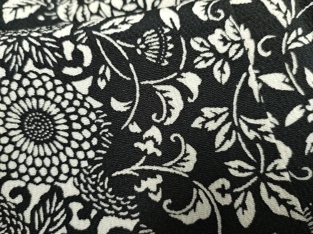 平和屋着物●上質な小紋 型染め 吉祥花唐草文 鬼しぼ縮緬 正絹 逸品 AABF5200cs