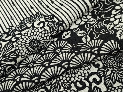 平和屋着物●上質な小紋 型染め 吉祥花唐草文 鬼しぼ縮緬 正絹 逸品 AABF5200cs