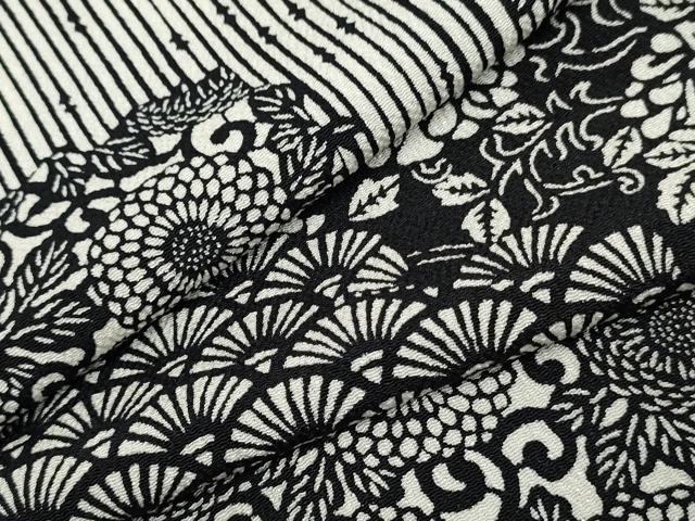 平和屋着物●上質な小紋 型染め 吉祥花唐草文 鬼しぼ縮緬 正絹 逸品 AABF5200cs