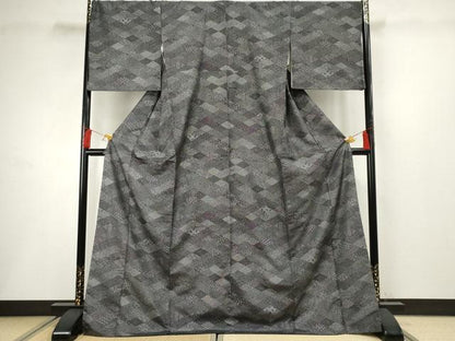 平和屋着物●本場染大島紬 江戸小紋 百柄 黒地 正絹 逸品 AABF5201cs