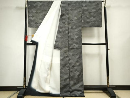 平和屋着物●本場染大島紬 江戸小紋 百柄 黒地 正絹 逸品 AABF5201cs