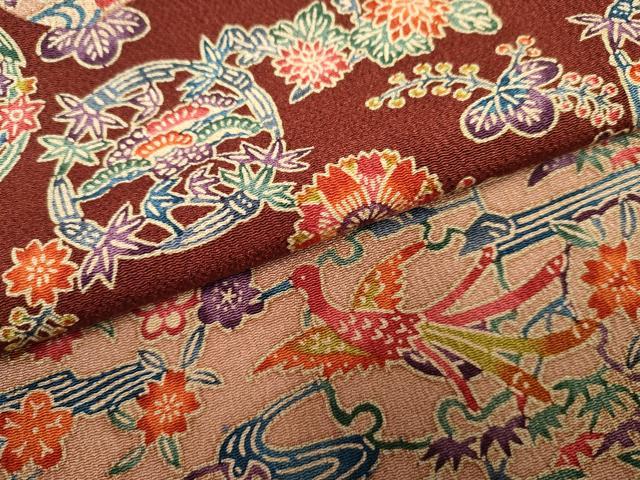 平和屋着物●訪問着 型染め 飛鶴吉祥草花文 金彩 鬼しぼ縮緬 ますいわ屋扱い 正絹 逸品 AABF5203cs