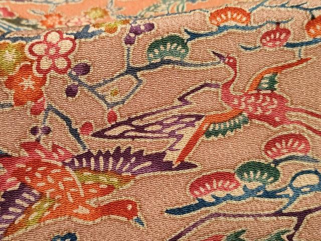 平和屋着物●訪問着 型染め 飛鶴吉祥草花文 金彩 鬼しぼ縮緬 ますいわ屋扱い 正絹 逸品 AABF5203cs