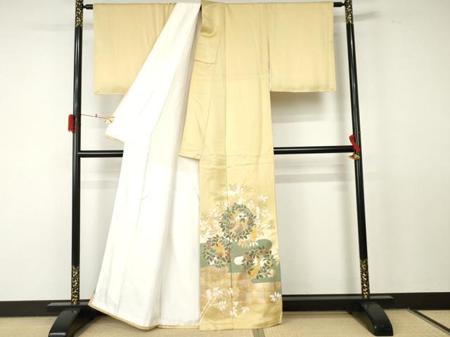 平和屋着物●豪華色留袖 駒刺繍 葡萄枝葉丸文 金彩 正絹 逸品 AABF5210cs