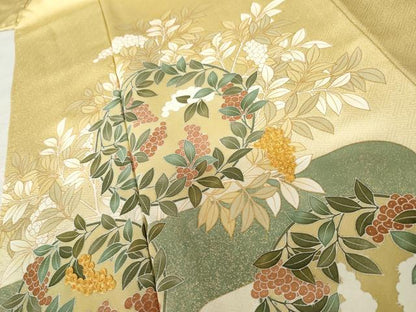 平和屋着物●豪華色留袖 駒刺繍 葡萄枝葉丸文 金彩 正絹 逸品 AABF5210cs